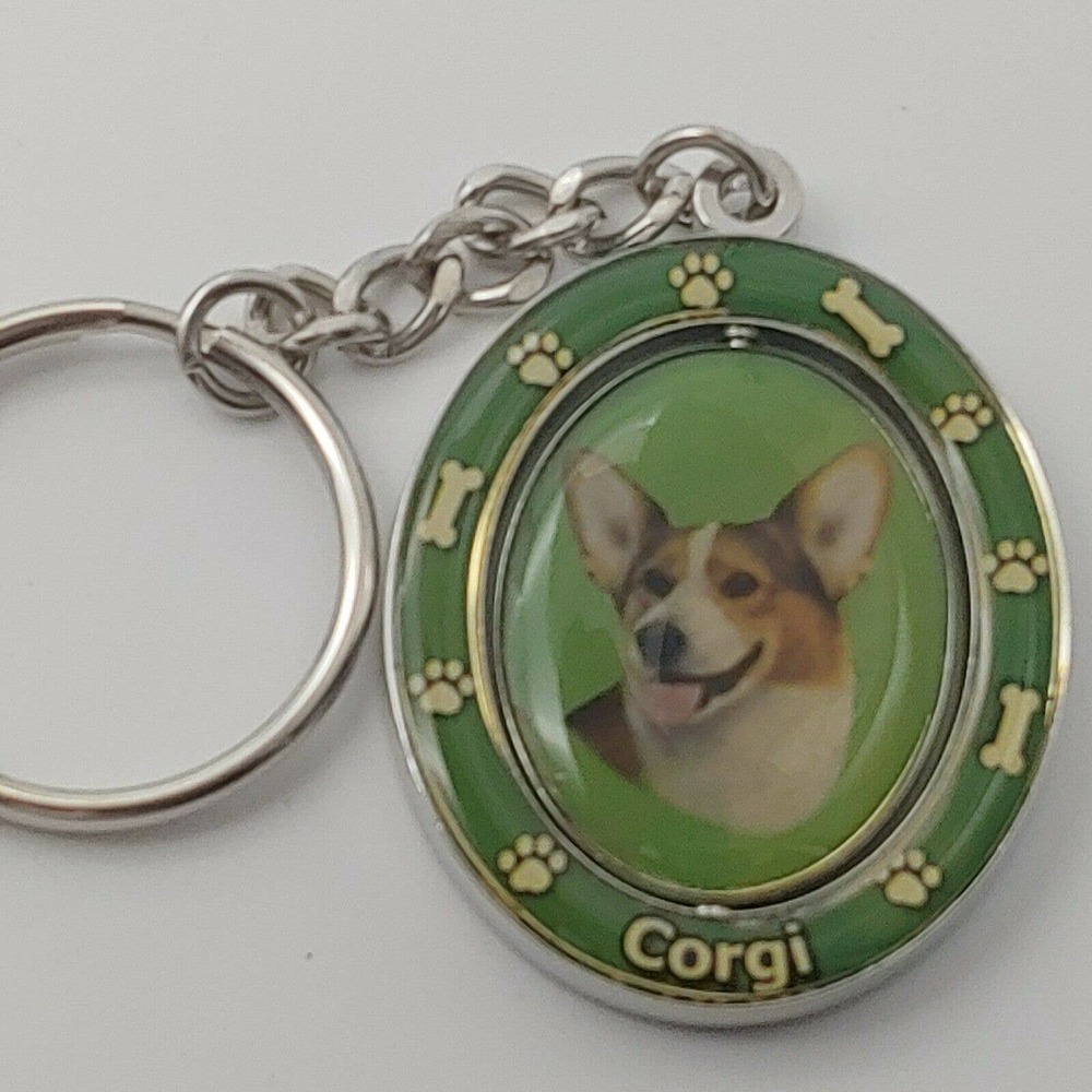 NEW Welsh Corgi Dog Breed Green 2 Sided Spinning Keychain - high quality metal